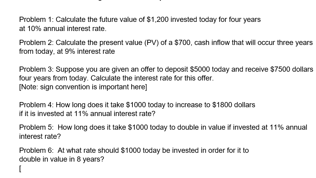 Solved Problem 1: Calculate the future value of $1,200 | Chegg.com