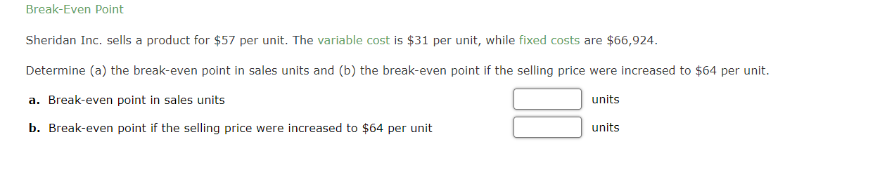 Solved Break-Even Point Sheridan Inc. Sells A Product For | Chegg.com