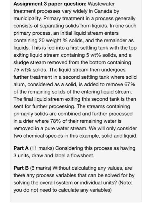 Solved Assignment 3 Paper Question: Wastewater Treatment | Chegg.com