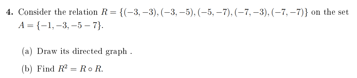 Solved = 4. Consider the relation R= {(-3, -3), (-3,-5), | Chegg.com