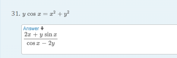 31. y cos x = x2 + y2 Answer 2.0 + y sin COS X – 2y