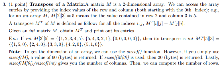 Solved 3. (1 point) Transpose of a Matrix:A matrix M is a | Chegg.com