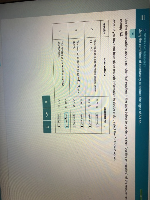 Solved O ENTROPY AND FREE ENERGY Using the conditions of | Chegg.com
