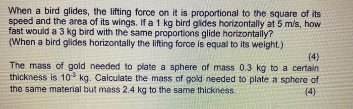 Solved When a bird glides, the lifting force on it is | Chegg.com