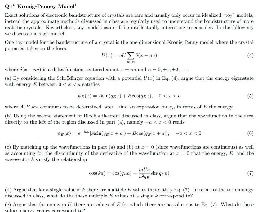 Solved Q∗ Kronig-Penney Model 1 Exact solutions of | Chegg.com