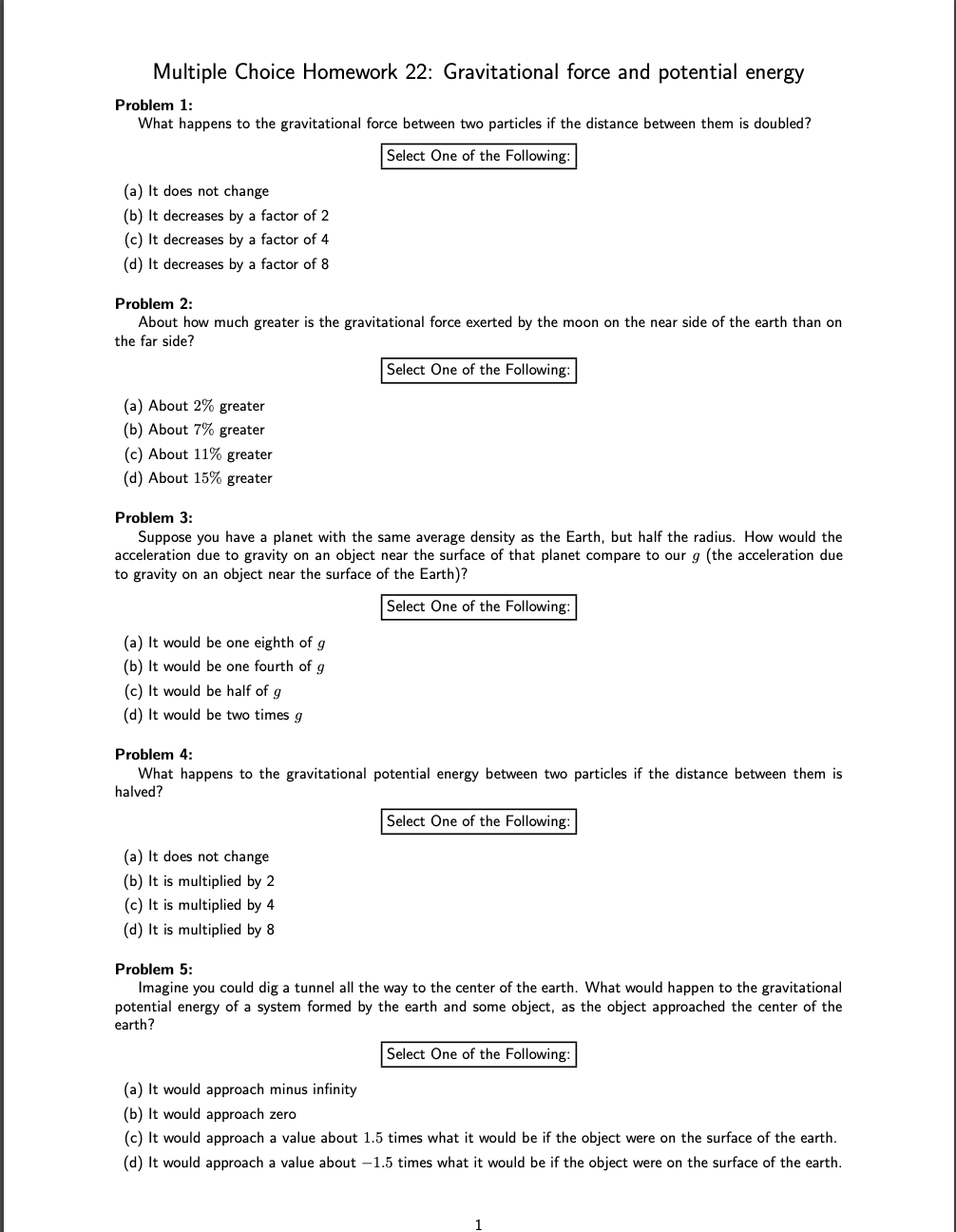 Solved Multiple Choice Homework 22: Gravitational force and | Chegg.com