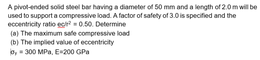 A pivot-ended solid steel bar having a diameter of 50 | Chegg.com