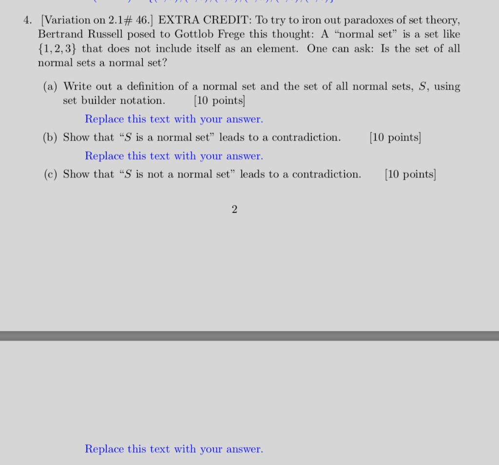 Normal Set Solved 4. (Variation on 2.1# 46.) EXTRA CREDIT: To try to | Chegg.com