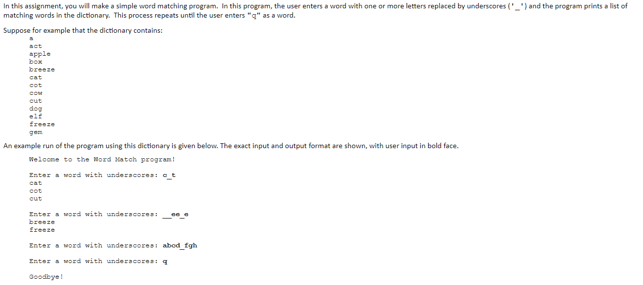 Solved In this assignment, you will make a simple word | Chegg.com