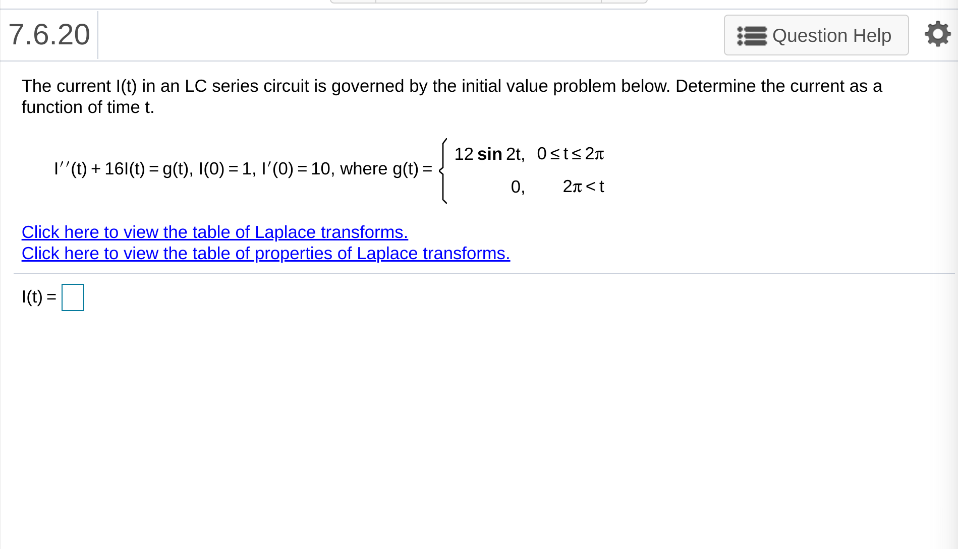 Solved 7 6 20 Question Help The Current L T In An Lc Ser Chegg Com