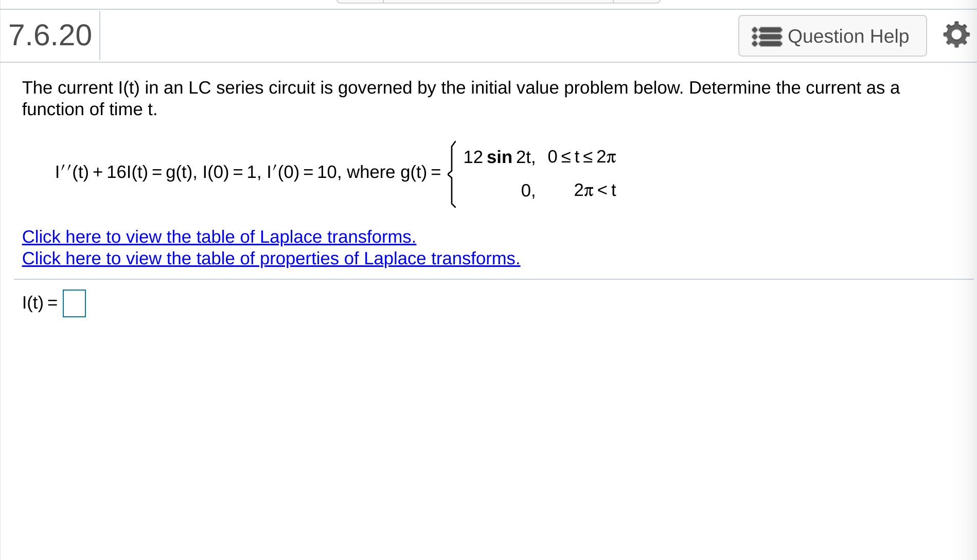 Solved 7 6 Question Help The Current L T In An Lc Ser Chegg Com