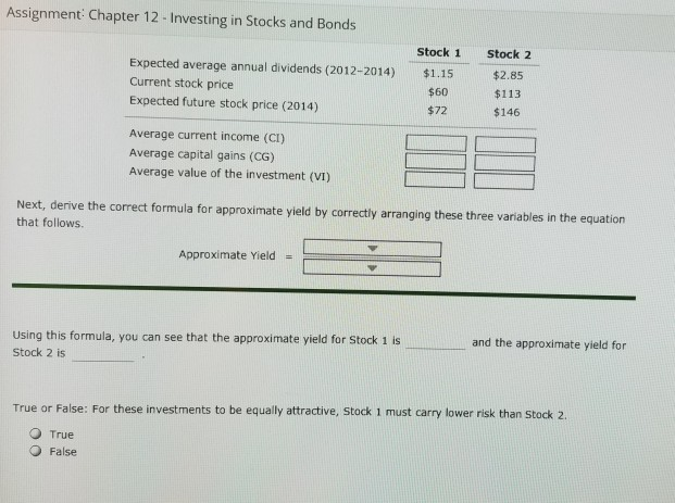 assignment chapter 12 investing in stocks and bonds