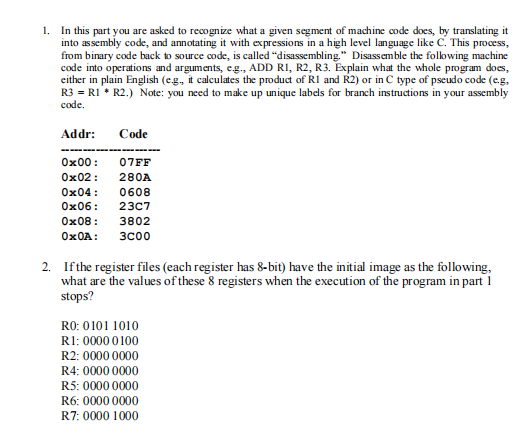 Solved The following instruction set is supported by a | Chegg.com
