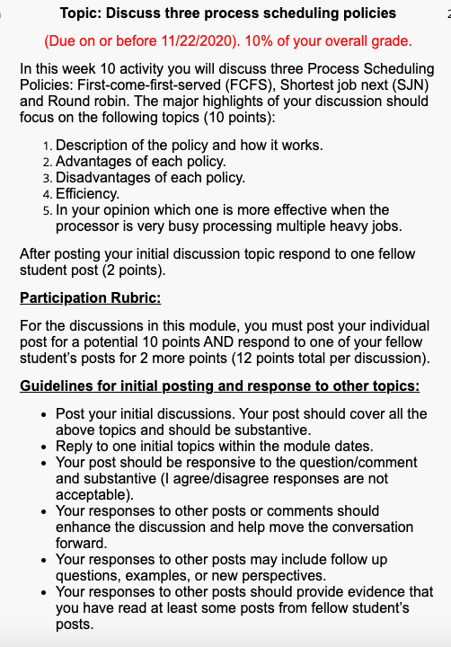 Solved Topic: Discuss three process scheduling policies (Due 