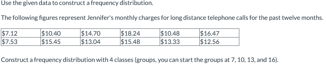 Solved Use the given data to construct a frequency | Chegg.com