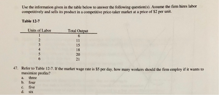 Solved Use the information given in the table below to | Chegg.com