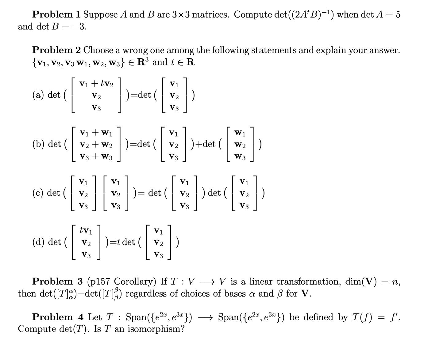 Solved Problem 1 Suppose A And B Are 3×3 Matrices. Compute | Chegg.com