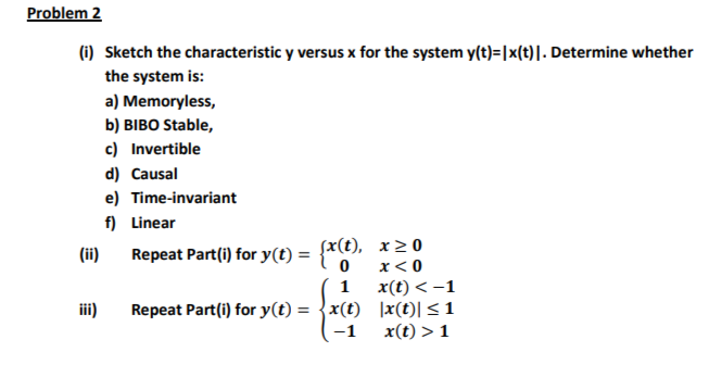 Solved (i) Sketch the characteristic y versus x for the | Chegg.com