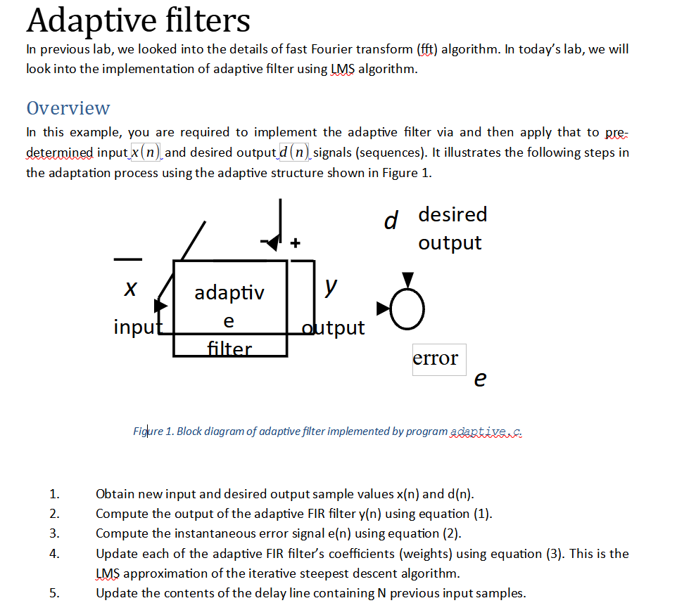 Adaptive filters In previous lab, we looked into the | Chegg.com