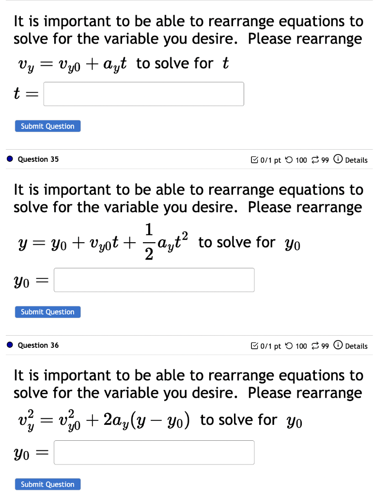 Solved It is important to be able to rearrange equations to | Chegg.com