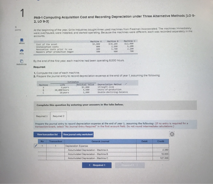 Solved 1 Required 1. Compute the cost of each machine. 2.