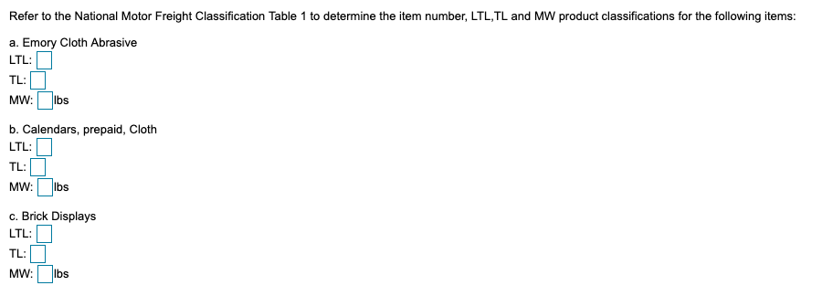 Solved Refer to the National Motor Freight Classification | Chegg.com