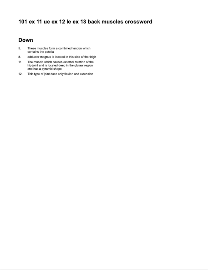 Solved 101 ex 11 ue ex 12 le ex 13 back muscles crossword 12
