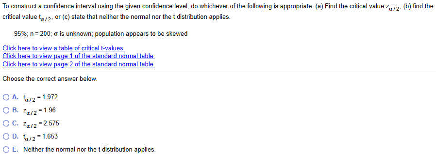 Solved To construct a confidence interval using the given | Chegg.com