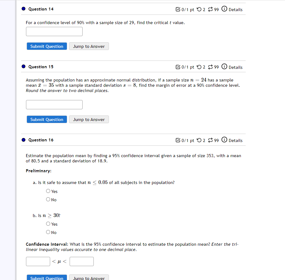 Solved Question 14 B0/1 pt 52 99 Details For a confidence | Chegg.com