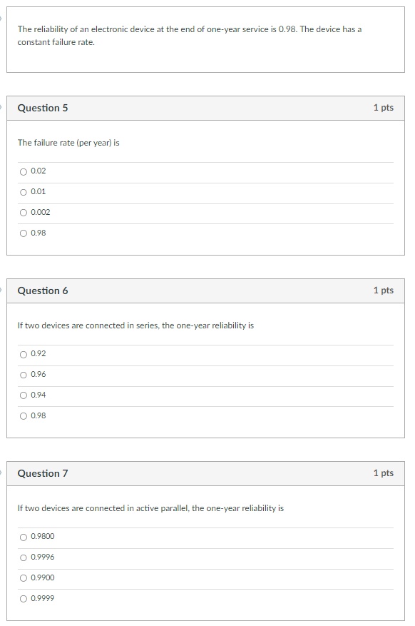 Solved The reliability of an electronic device at the end of | Chegg.com