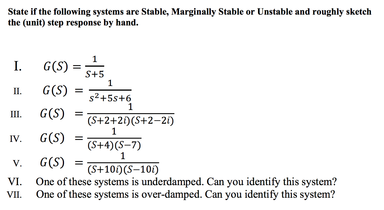 Marginally Stable Step Response Example Solved State if the following systems are Stable, Marginally | Chegg.com