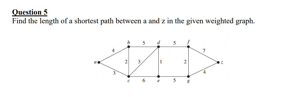 Solved Question 5 Find the length of a shortest path between | Chegg.com