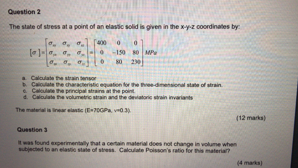 Solved The state of stress at a point of an elastic solid is | Chegg.com