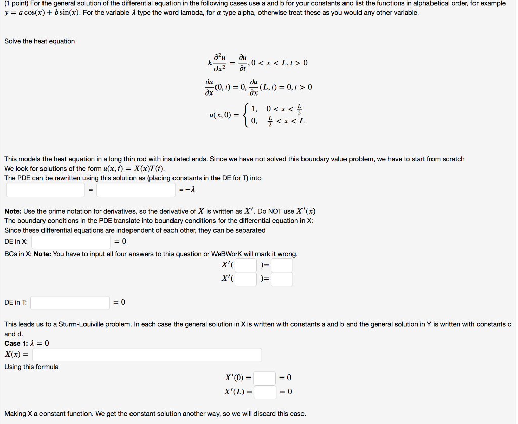 Solved (1 point) For the general solution of the | Chegg.com