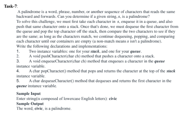 Solved Task-7: A palindrome is a word, phrase, number, or | Chegg.com