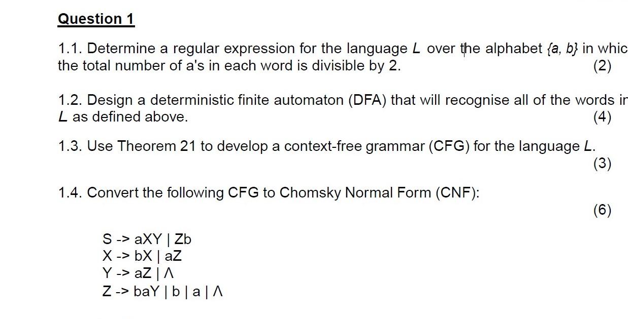 Solved Question 1 1.1. Determine A Regular Expression For | Chegg.com