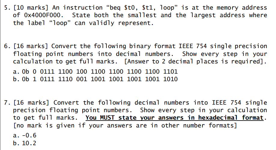 Solved 5. [10 marks] An instruction "beq $t0,$t1, loop" is | Chegg.com