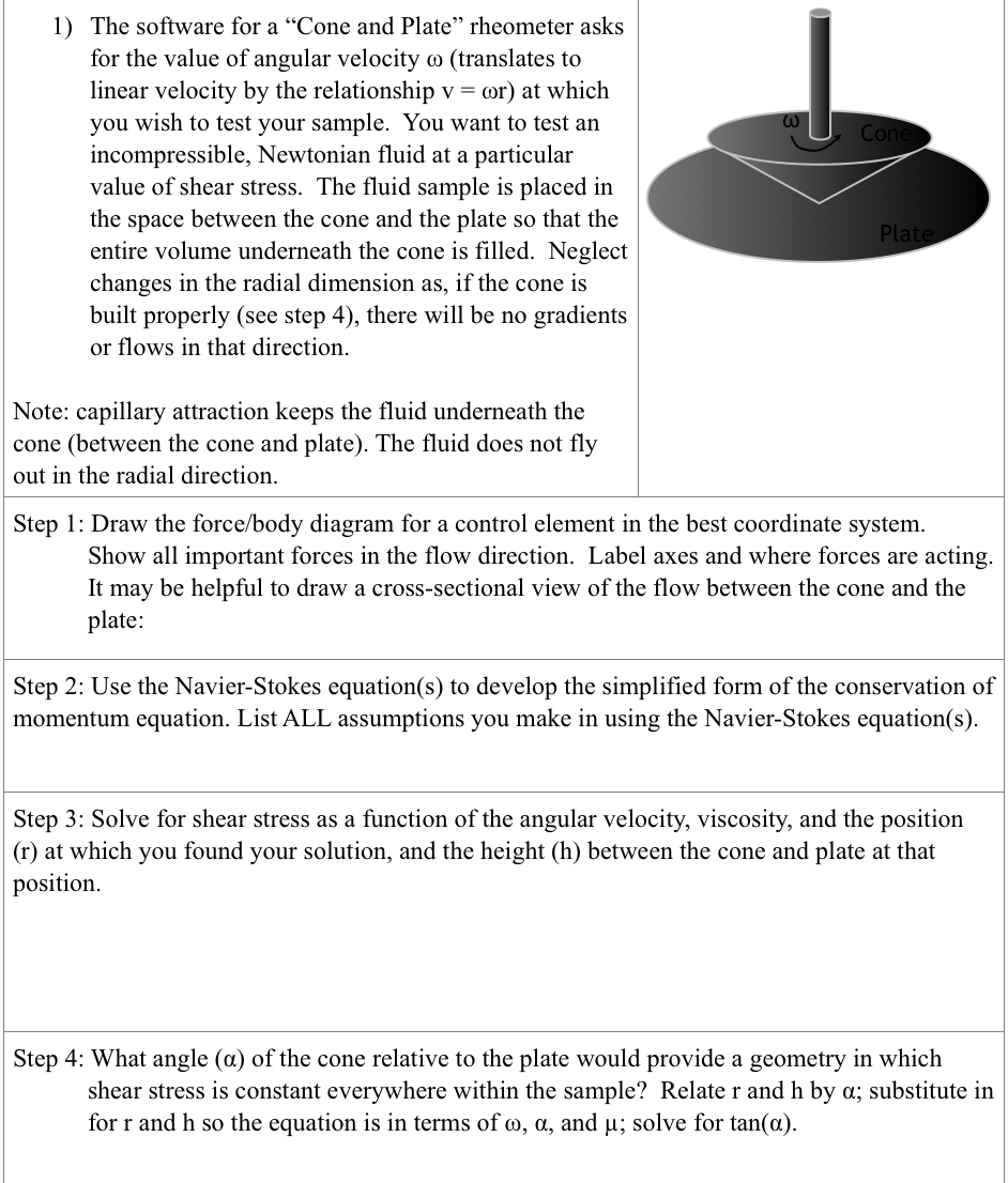 Cone 1) The software for a “Cone and Plate” rheometer | Chegg.com