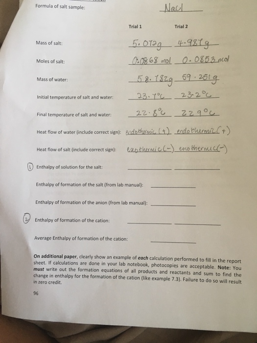 Solved Mass of salt: ________ __________ Moles of salt: | Chegg.com