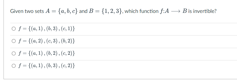 Solved Given Two Sets A={a,b,c} ﻿and B={1,2,3}, ﻿which | Chegg.com