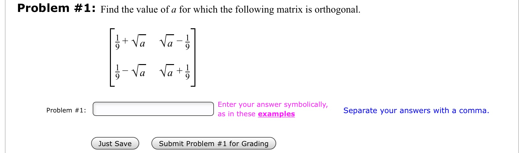 Solved Problem #1: Find the value of a for which the | Chegg.com