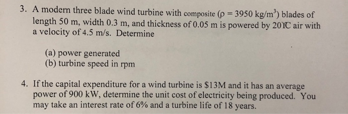 Solved 3. A modern three blade wind turbine with composite | Chegg.com