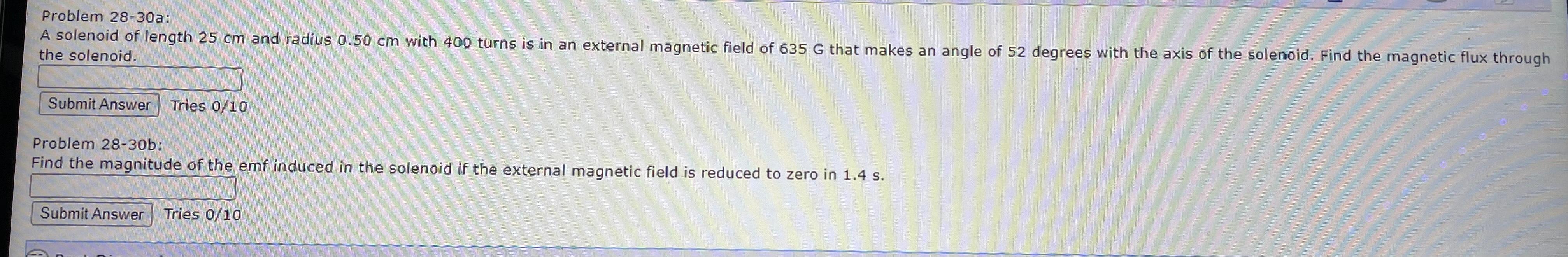 Solved Problem 28-30a: A solenoid of length 25 cm and radius | Chegg.com