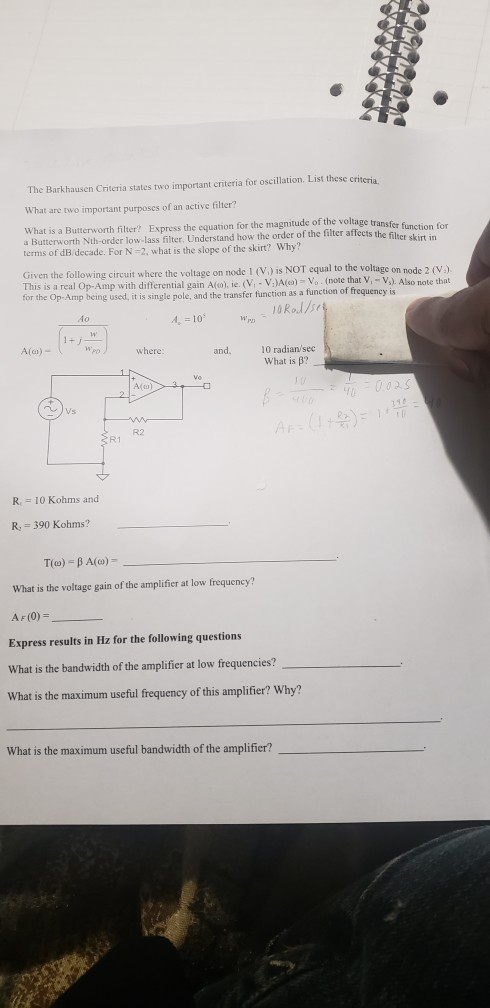 Solved The Barkhausen Criteria states two important criteria | Chegg.com