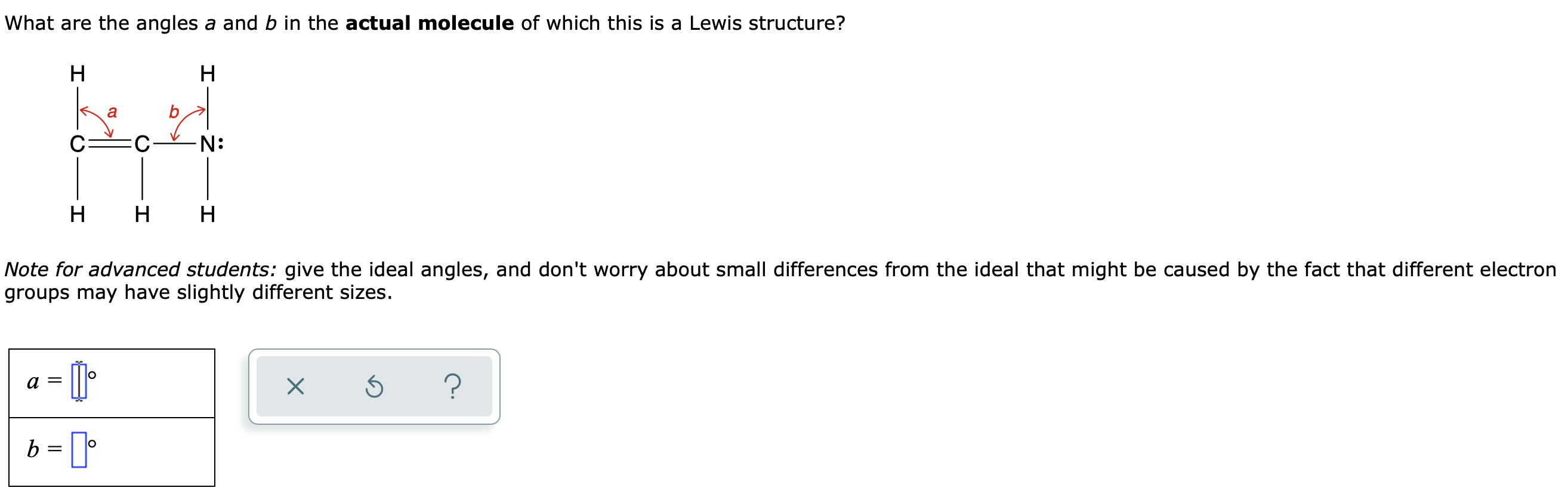 Solved What are the angles a and b in the actual molecule of | Chegg.com