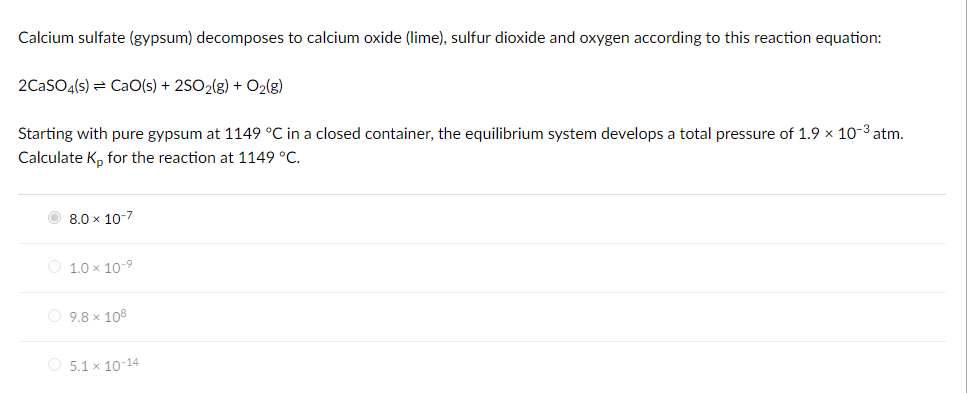 Solved Calcium sulfate (gypsum) decomposes to calcium oxide | Chegg.com