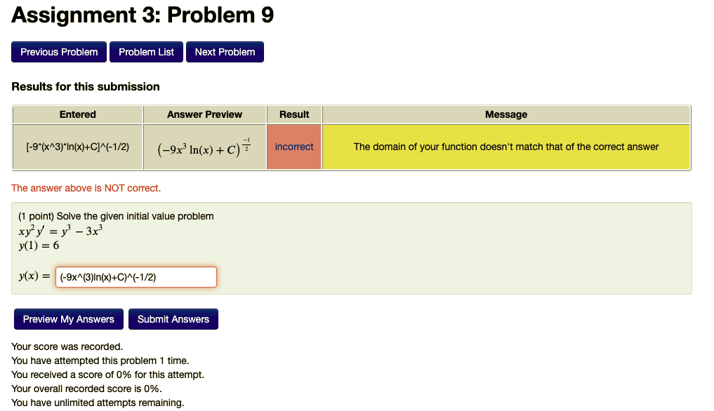Solved Assignment 3: Problem 9 Previous Problem Problem List | Chegg.com