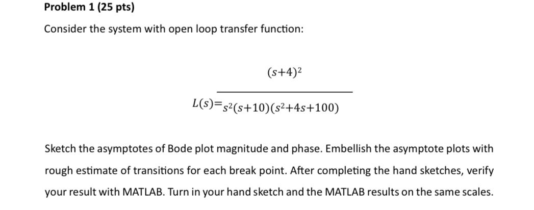 Solved Problem 1 (25 pts)Consider the system with open loop | Chegg.com