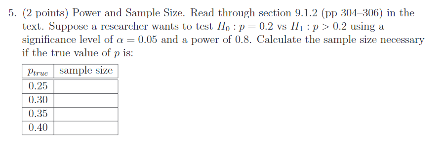 Solved 5. (2 points) Power and Sample Size. Read through | Chegg.com