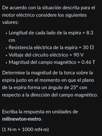 De acuerdo con la situación descrita para el motor eléctrico considere los siguientes valores: - Longitud de cada lado de la